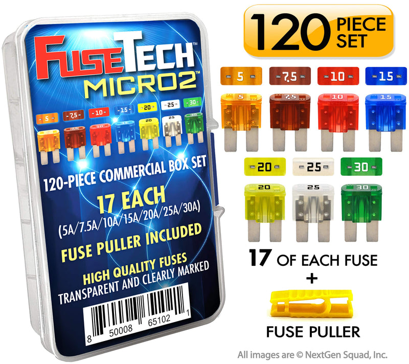 [Australia - AusPower] - Micro2 APT ATR 120 Piece Automotive Commercial Car Fuse Assortment (119 Blade Fuses + Fuse Puller) 5A 7.5A 10A 15A 20A 25A 30A 