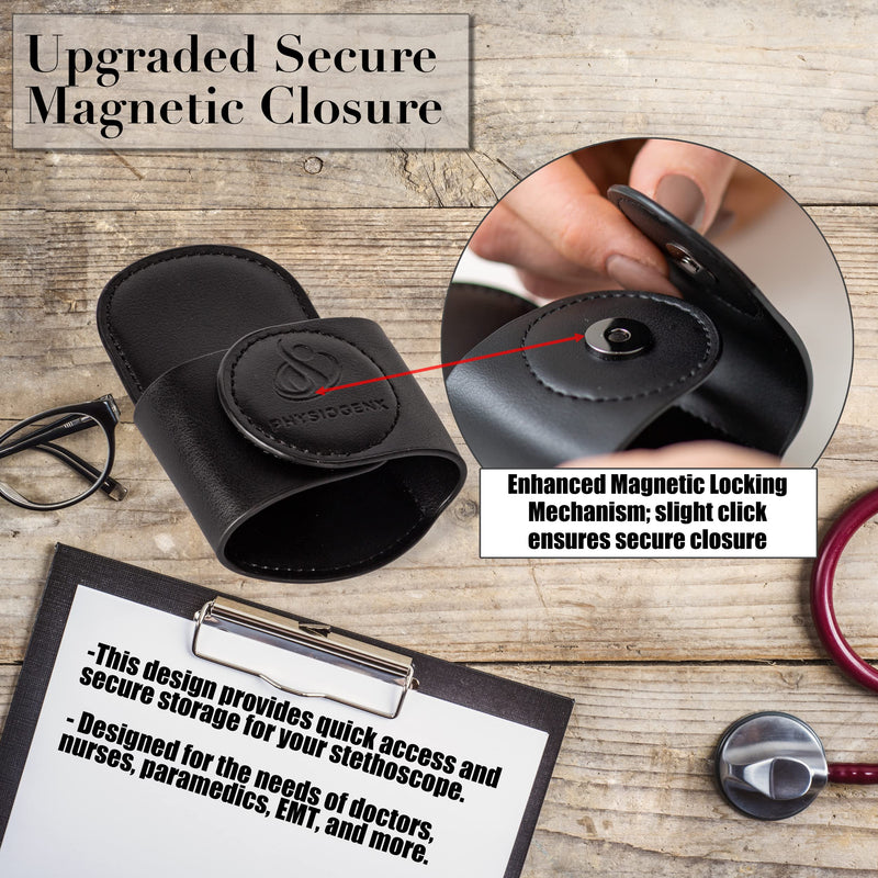 [Australia - AusPower] - Stethoscope Holder Hip Clip With Upgraded Secure Magnetic Closure - Our Hygienic is Designed to Hold All Brands & Styles Includes Replacement Ear Tips (Obsidian Black) 