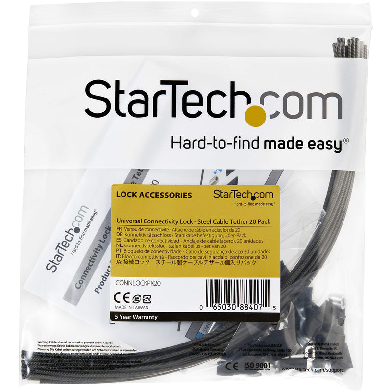 [Australia - AusPower] - StarTech.com 20-Pack Security Cable Tethers for Adapters & Dongles - Universal Cable Adapter Tether - Tether Cables - Adjustable Length Anti-Theft Cable Tether Lock Kit - Steel (CONNLOCKPK20) 20 Pack 