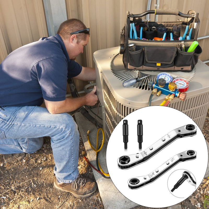 [Australia - AusPower] - Hvac Service Wrench Tools:3/16” to 3/8” 5/16'' x 1/4''Air Conditioner Valve Ratchet Wrench with 2 Hexagon Bit Adapter Kit for Air Refrigeration and Equipment Repair Tools Clearance 2 Wrench + 2 Hexagon Bit 