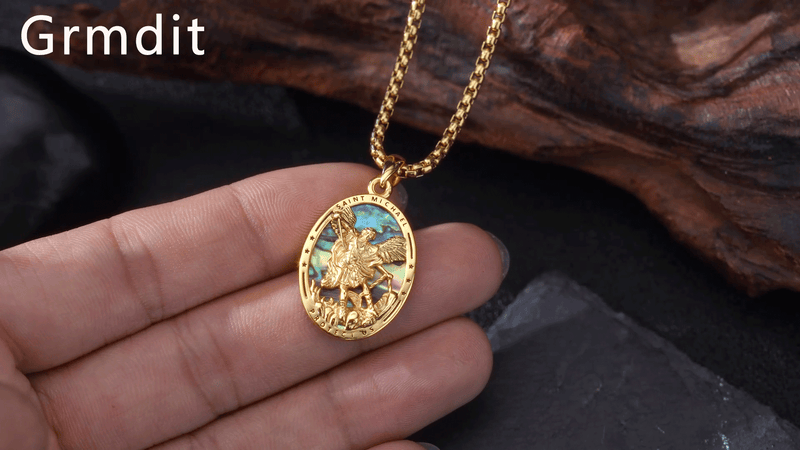 925 Sterling Silver Religious Medal St Michael St Raphael Memento Mori Santa Muerte Pendant Necklace Jewelry Gifts for Men Women St Michael(Gold)