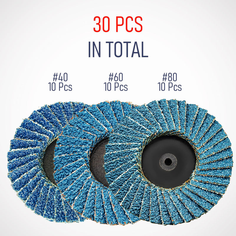 [Australia - AusPower] - 30 Pcs 2 Inch Mini Flap Disc, Assorted 40/60/80 Set, High Density Zirconia Grinding Flap Disc, with 1/4 inch Shank Holder, On Metal Grinding, for Angle Die Grinder (Pack of 30) Flap Disc Set 