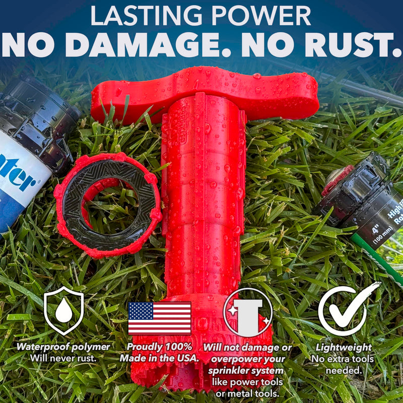 [Australia - AusPower] - Sprinkler Head Removal Tool 4-in-1, Replace Your Sprinklers Without Digging in Under 2 Minutes, Most Brands Rainbird Toro Orbit Hunter K-Rain, Upgraded Tool Made in USA, Rust-Proof Sprinkler Shirt 