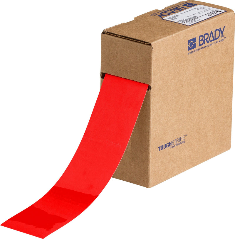 Brady ToughStripe Floor Marking Tape - Red, Non-Abrasive Floor Tape - 2" Width, 100' Length for Concrete, Harsh Conditions, Forklift, High Traffic Floors (104313) 100 Feet 2 inches 1