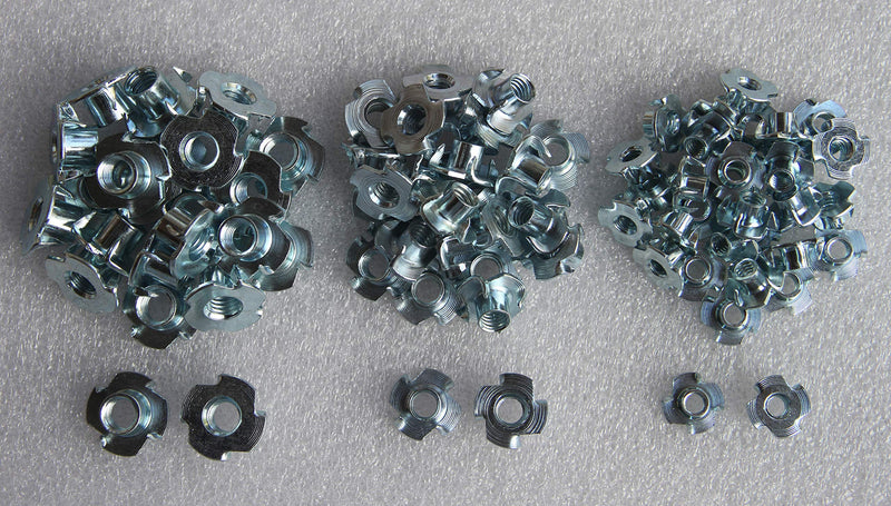 [Australia - AusPower] - Zinc Plated Steel T-Nut,1/4" 5/16" 3/8" 4-Prong Heavy Duty Tee Nut for Wood, Cabinetry, Rock Climbing Holds, Threaded Insert, Furniture 3 Sizes - 50Pcs Kit 1/4"5/16"3/8" Zinc blue 