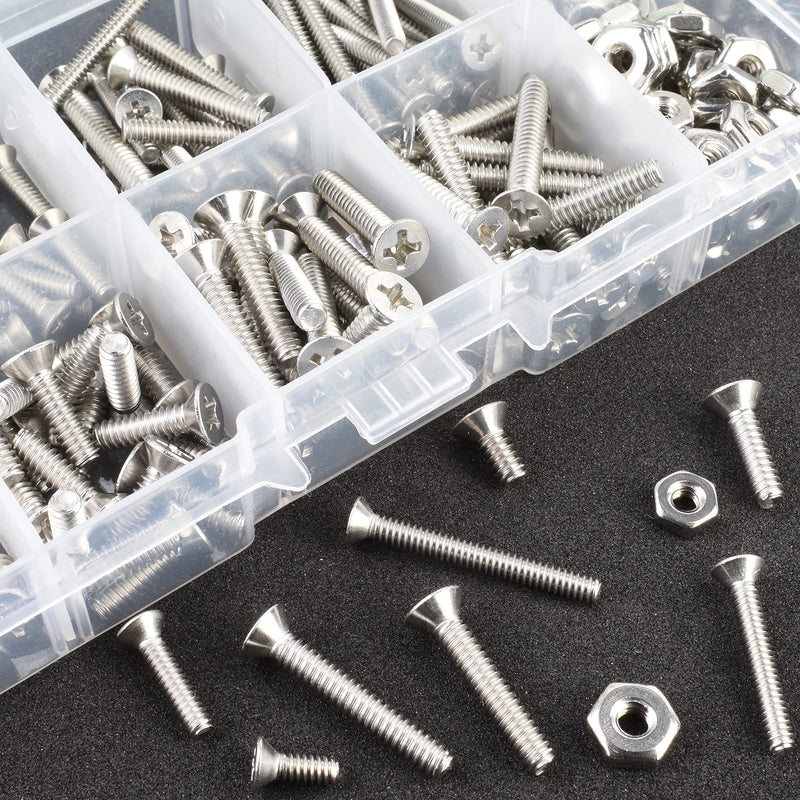 [Australia - AusPower] - Flat Head Screws #4-40#6-32 - Machine Screws Assortment Kit - 240 pcs - Bolts and Nuts Set - Full Thread Small Screws with Storage Box Flat Head 