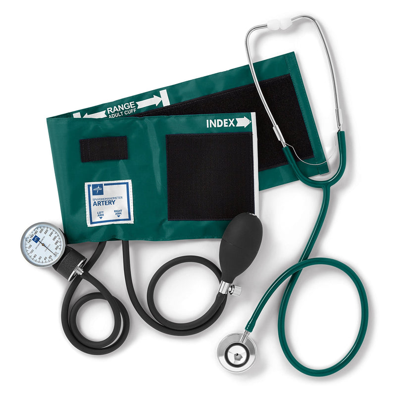 [Australia - AusPower] - Medline Compli-Mates Professional Aneroid Sphygmomanometer and Dual-Head Stethoscope Kit with Carrying Case, Hunter Green, Adult Size, 1 Kit 