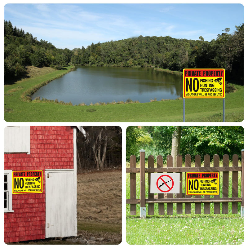 (4 Pack) Private Property No Trespassing No Hunting No Fishing Sign, No Trespassing No hunting signs,14x10 inches Reflective Aluminum Metal Warning Sign Rust Free Waterproof and Easy to Install 14 x 10 inches no hunting signs