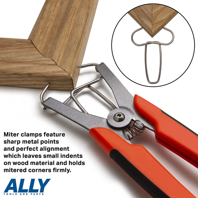 [Australia - AusPower] - ALLY Tools Miter Spring Clamp Pliers with 16 Miter Spring Clamps - Spring Loaded Handle Design – Long 8 inch Handle for Big Hands for use with Wood Trims, Moldings, Picture Frames, and Woodworking. 