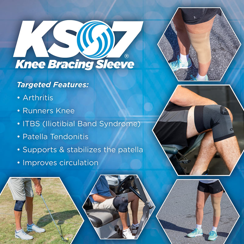 [Australia - AusPower] - OrthoSleeve Compression Knee Brace/Sleeve for ACL, MCL, Injury Recovery, Meniscus Tear, knee pain, aching knees, patellar tendonitis & arthritis Tan Large 