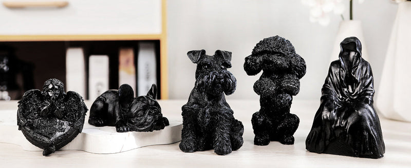 SUNYIK Resin Black Obsidian French Dog Statue, Orgone Stone Dog Figurine Sculpture Collectible for Home Office Tabletop Decoration