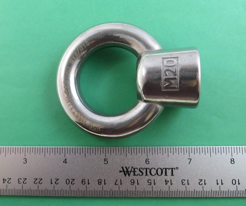 [Australia - AusPower] - US STAINLESS Stainless Steel 316 M20 Lifting Eye Nut 20mm Marine Grade Pitch of 2.5 