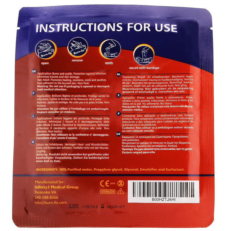 [Australia - AusPower] - Burn-Fix- 4 Pack-Burn Gel Dressing 4 x 4" Burn Care Cream First Aid Treatment. Immediate Pain Relief Hydrogel Burn Dressing for 1st, 2nd Degree Burns, Razor & Sunburns for Home, Work, Fire, EMS 1.4 Ounce (Pack of 4) 