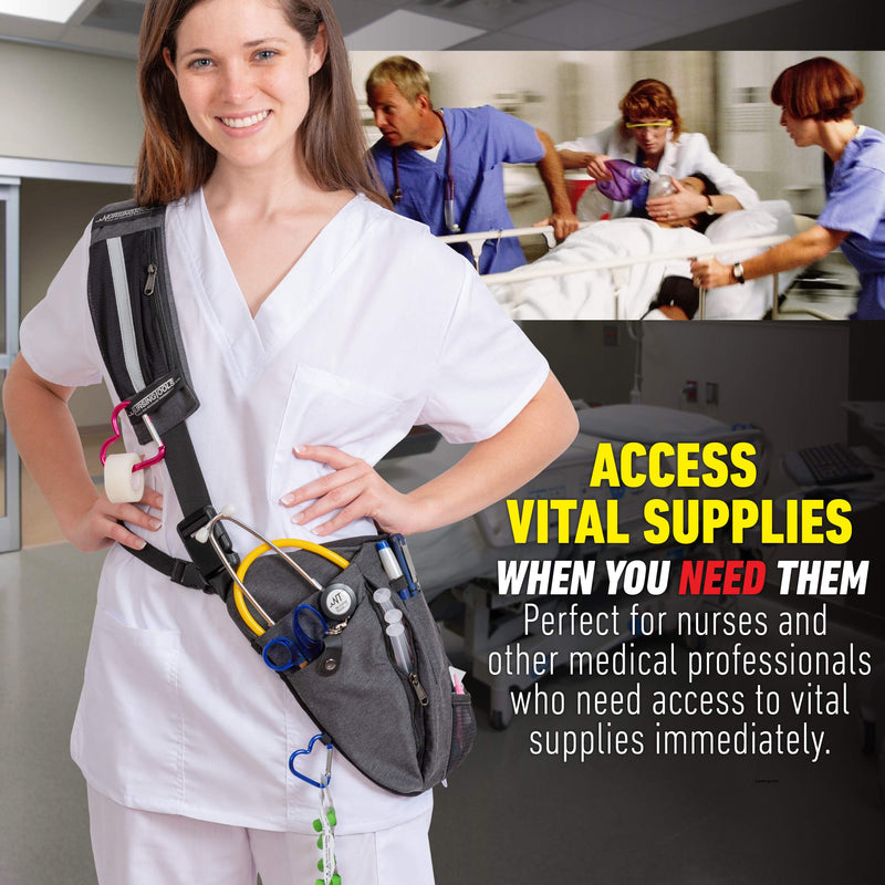 [Australia - AusPower] - Crossbody Fanny Pack with Holder for Stethoscope, Tape, & Bandage Scissors - Organizer Bag for Nurses, Student & Medical Professionals - Home Health Nurse Bag & Wound Care 
