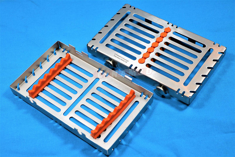 [Australia - AusPower] - German Stainless 1 Heavy Duty Dental Autoclave Sterilization Cassette Box Tray for 7 Instruments Button Type Detachable Cynamed 