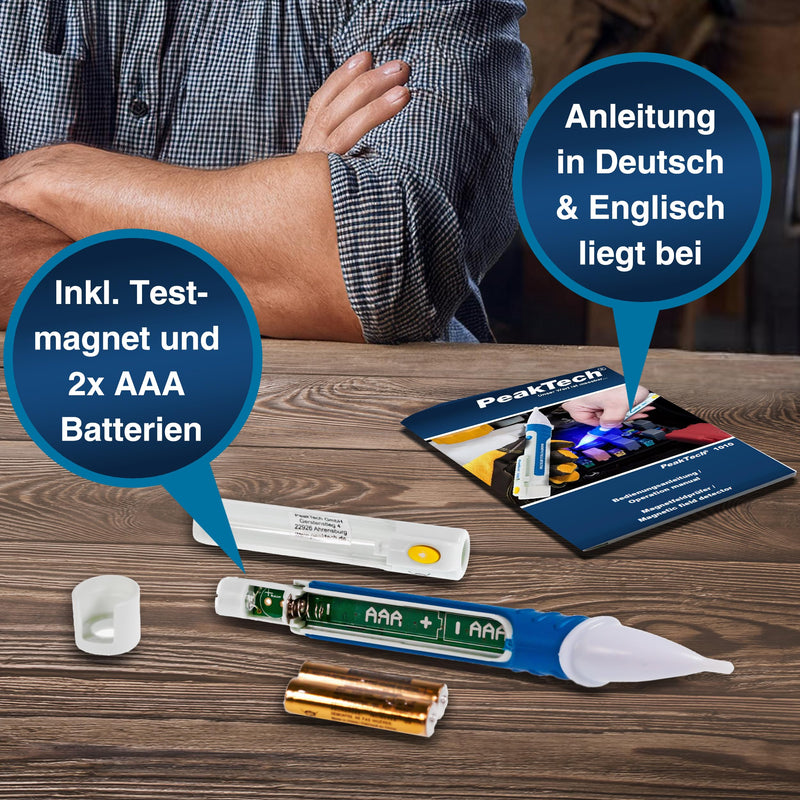 PeakTech P 1010 - Magnetic Field Tester with LED Torch - For Testing Relays, Solenoids, Injectors, Solenoid Valves and More - Includes Test Magnets and Batteries Single