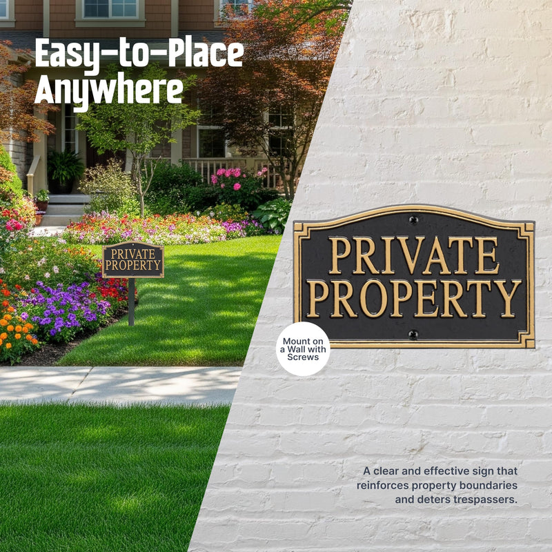 SmartSign “Private Property” GardenBoss Statement Plaque | 5.75" x 9.5" Aluminum Plaque with 18" Black Lawn Stake, Made in USA Traditional