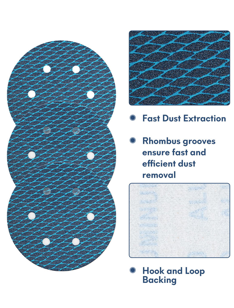 [Australia - AusPower] - 150 mm Sanding Discs 120 Grit Pack of 30 Sandpaper 150 mm Wet Dry Sanding Sheets with 6 Holes & Diamond Pattern for Metal Wood (Blue) 