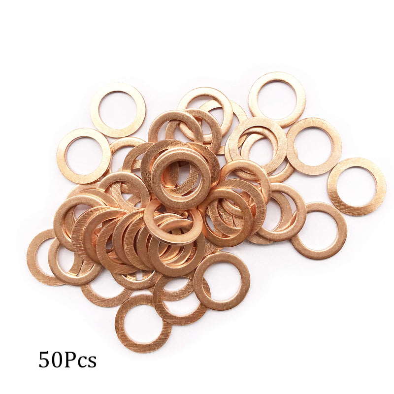 [Australia - AusPower] - M12 Flat Washer Copper Sealing Ring, 12mm ID 18mm OD 1.5mm Thickness Metric Sealing Gasket, 50 Pieces M12 