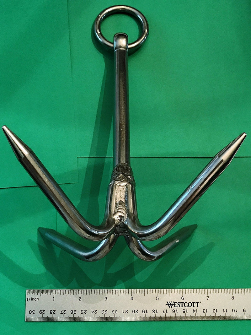 US Stainless Stainless Steel 316 Hook Anchor 9.5" (240mm) Marine Grade Grapple Grappling Hook