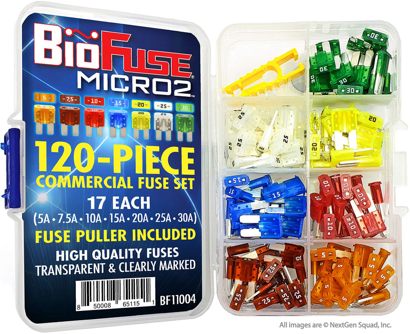 [Australia - AusPower] - Micro2 APT ATR 120 Piece Automotive Commercial Car Fuse Assortment (119 Micro 2 Blade Fuses + Fuse Puller) 5A 7.5A 10A 15A 20A 25A 30A 