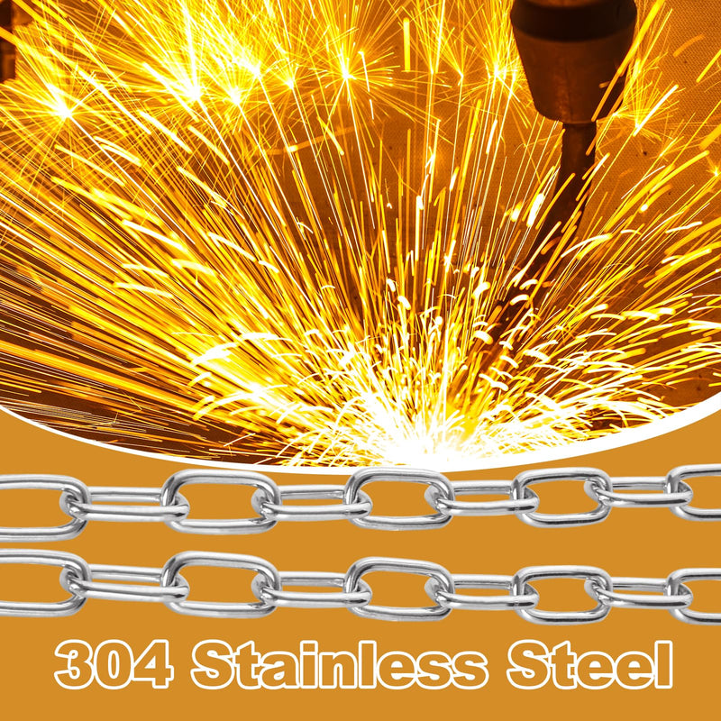[Australia - AusPower] - 1/8" Stainless Steel Link Chain, Galvanized Metal Chain, 26.2 Ft Small Strong Chain Link Chain, Utility Metal Decorative Chain Camping Pet Dog Chain Hanging Chain for Bird Feeder Planters Signs 