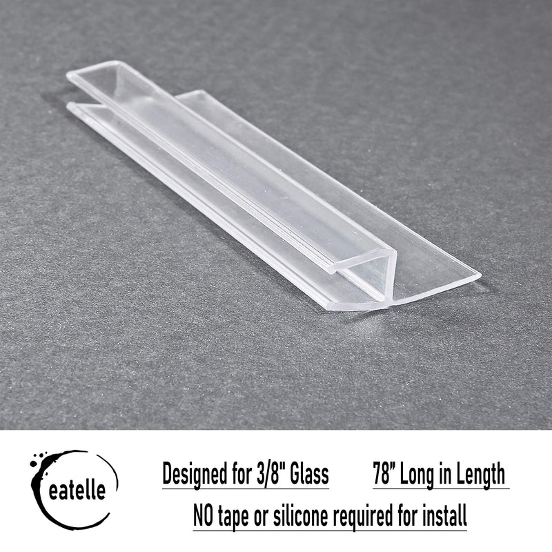 eatelle Frameless Shower Door Side Seal Strip for 3/8 Inch (10mm) Glass, Vertical Polycarbonate H-Jamb 180 Degree 78" Long 3/8" H Type