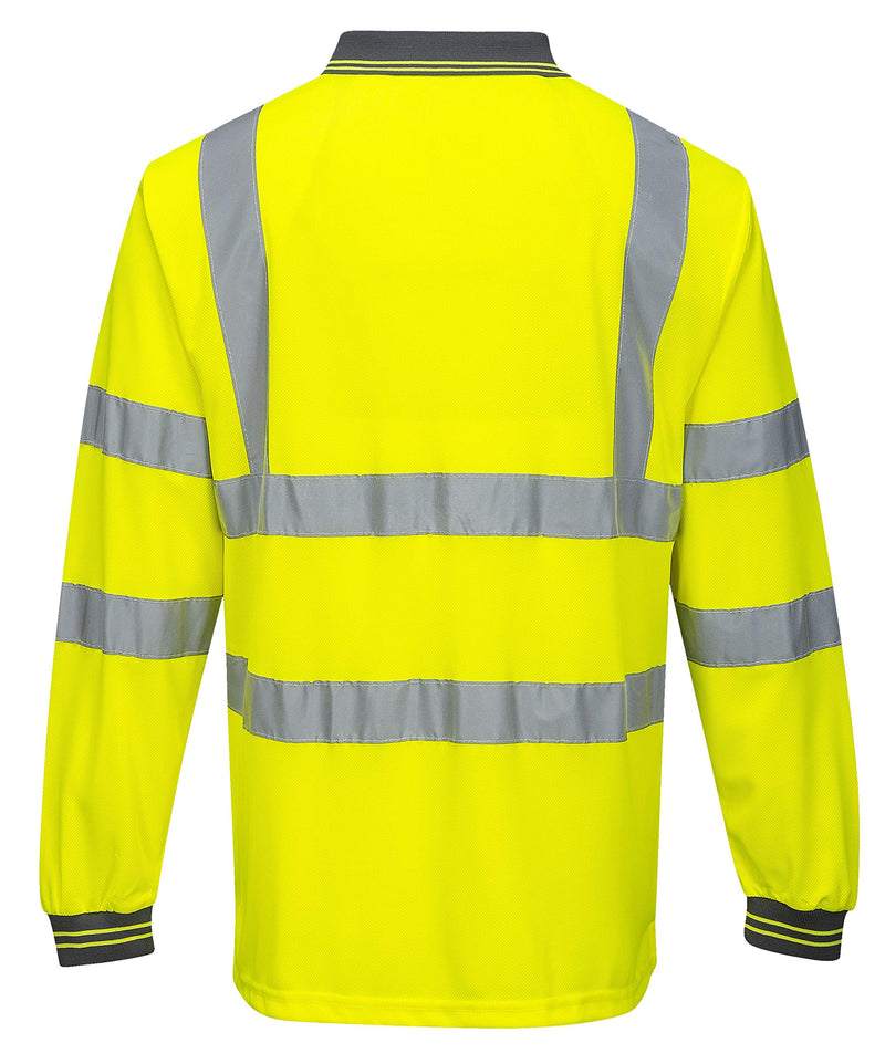 Portwest Hi-Vis Polo ShirtL/S Viz Visibility Reflective Safety Work Wear Top ANSI 3, Yellow, Large