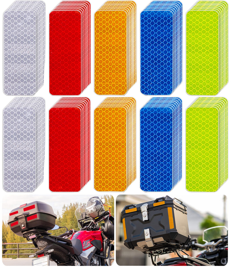 Reflective Tape 50PCS Reflective Tape Outdoor Waterproof,Safety Warning Reflective Stickers for Vehicle,Bicycles,Motorcycles,Helmet,Mailbox Bag (50, Rectangular 5-Color) (100, Rectangle)