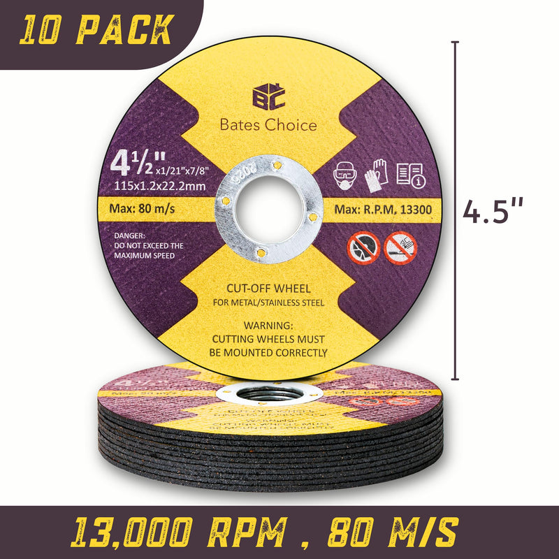 [Australia - AusPower] - Bates- Cutting Wheels, 10 Pack, 4-1/2” x 7/8”, Cut Off Wheels, 4-1/2 Cutting Wheels, Cutting Wheel 4-1/2 for Angle Grinder Cut Off Wheel, Cutoff Wheel, 4-1/2 Cut Off Wheel 