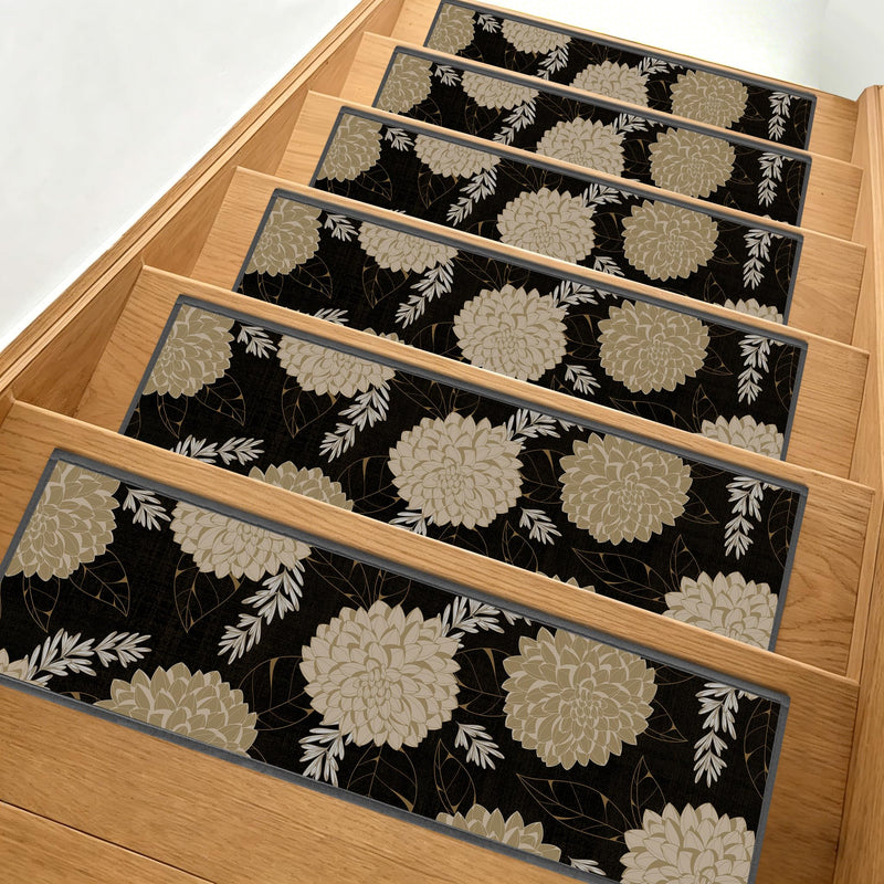 Non-Slip Carpet Stair Treads 4PCS, 8"x30" Peel and Stick Stair Runner for Wooden Steps Indoor, Washable Reusable Adhesive Backing, Pet-Friendly Safety Mats for Kids, Elders, Dogs 8inch x 30inch Black | Beige 4