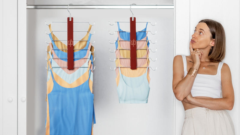 MORALVE European Beechwood Tank Top Hangers with 360° Swivel Hook - 2 Pack Space Saving Sports Bra and Cami Hanger for Closet - Hanging Tank Top and Bra Organizer for Space Saving Closet Organization Mahogany