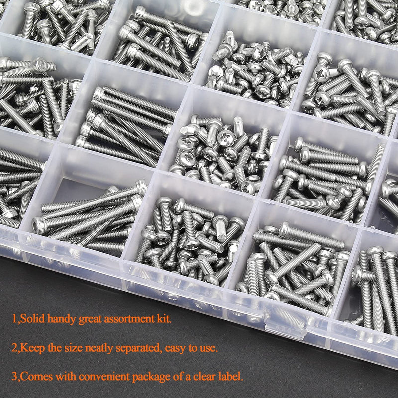 [Australia - AusPower] - 920 Pieces 304 Stainless Steel M3 x 4mm /6mm /8mm /10mm /12mm /14mm /16mm /18mm /20mm /25mm / 30mm, Hex Socket Head and Phillips Pan Head Metric Screws and Nuts Assortment Kit M3 Screw Kit 