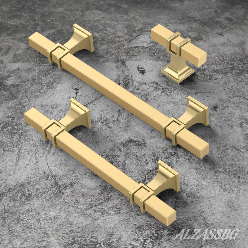 Alzassbg 10 Pack Gold Cabinet Knobs, 2 Inch(51mm) Diameter Cabinet Hardware Square T Bar Knobs for Cupboard and Drawers AL6094BB 2" Diameter