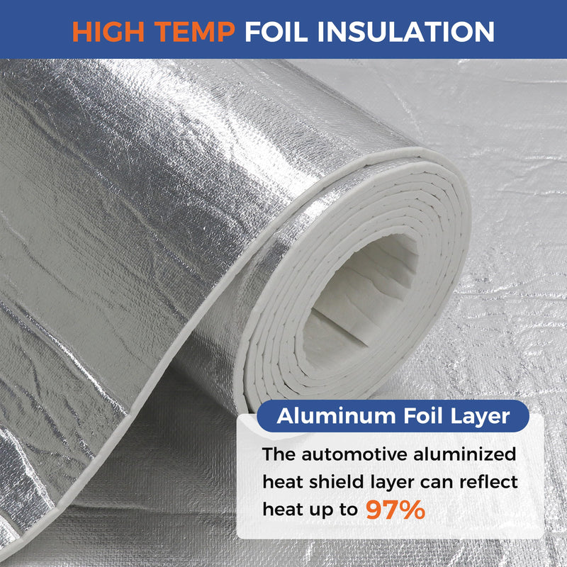 Automotive High Temperature Resistant Heat Shield Mat Aluminum Foil Ceramic Fiber Material Up to 2300℉ for Thermal Protection(None-Adhesive-195mil-15 x 24") 195mil-15"x24"