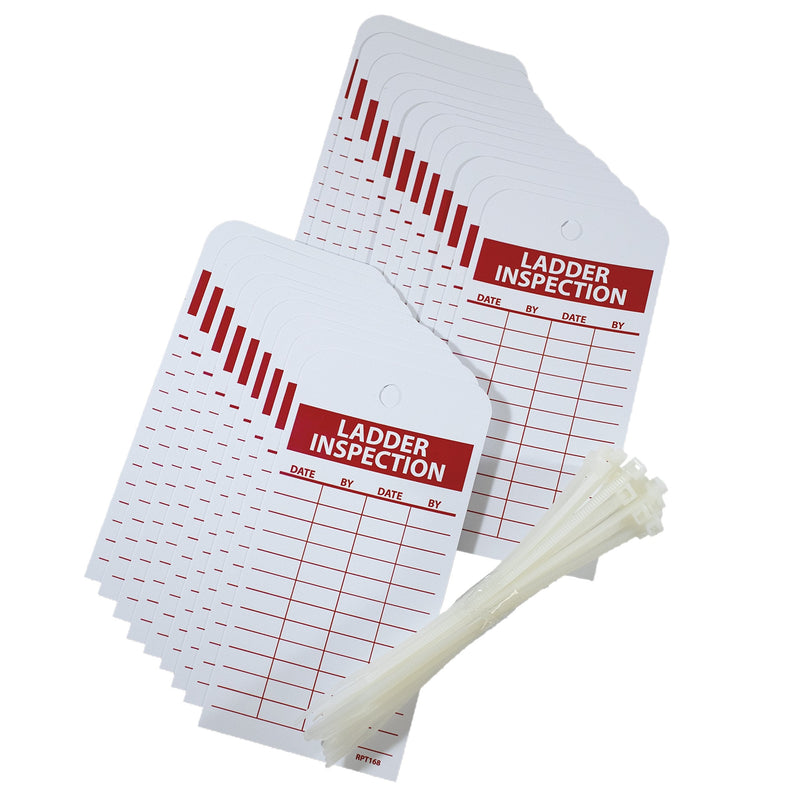 NMC RPT168 Accident Prevention Tag, "LADDER INSPECTION", 3" Width x 6" Height, Unrippable Vinyl, Red on White (Pack of 25)