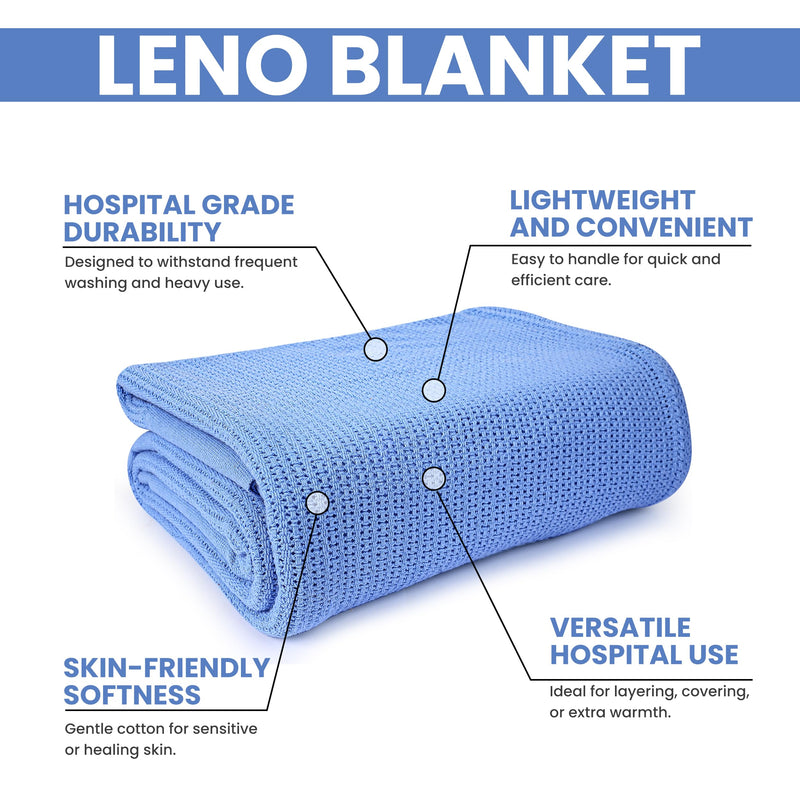 [Australia - AusPower] - Linteum Textile Supply Hospital Comfort Bundle - Blue Thermal Blanket 66x90 Inch (1-Pack) + White Classic Fitted Jersey Hospital Bed Sheets 36x84x16 Inches (2-Pack) 