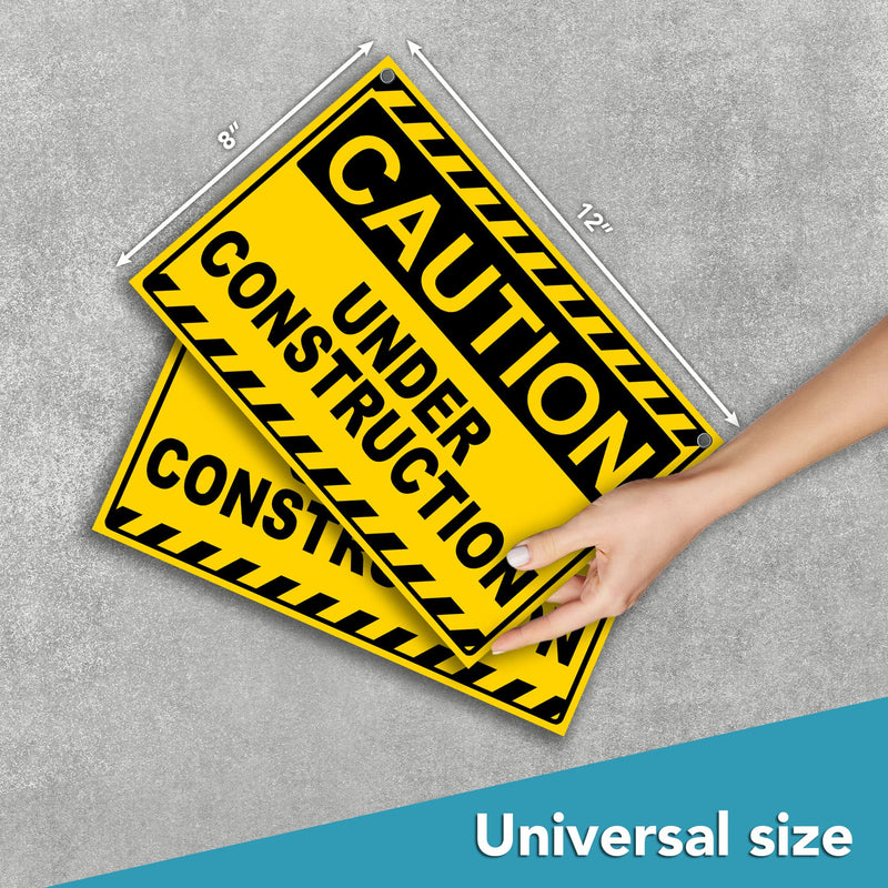 2 PC Under Construction Sign, 8x12 Coroplast Caution Construction Signs for Jobsites with Grommets