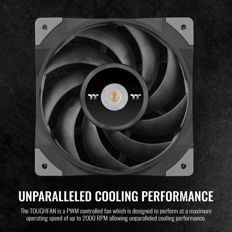 Thermaltake ToughFan 12 High Static Pressure 2000 PWM, Metal-Reinforced Motor Hub, Gen.2 Hydraulic Bearing 120mm Case/Radiator Fan (2 Pack) CL-F082-PL12BL-A Black 2 Pack