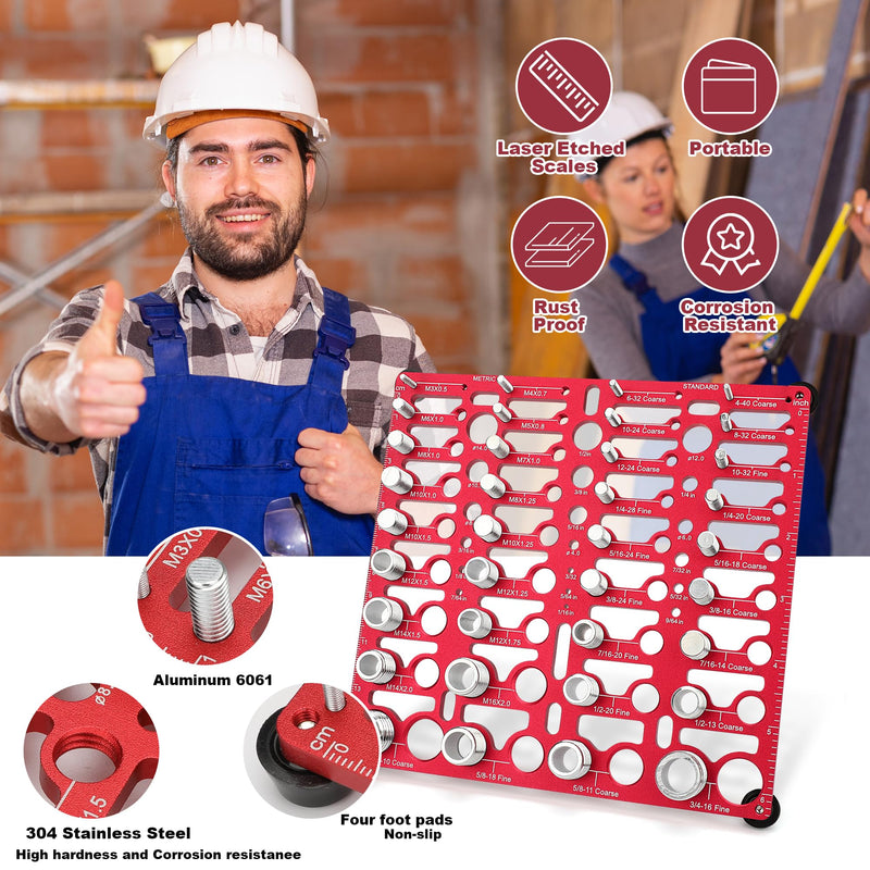 [Australia - AusPower] - Thread Checker, 55 Bolt Size and Thread Gauge, Bolt Thread Identifier 20 Standard & 16 Metric, Bolt Identifier Board, Nut and Bolt Thread Checker Gauge Wall-Mountable with 19 Drill Bit Gauge Red 55 Thread Checker 