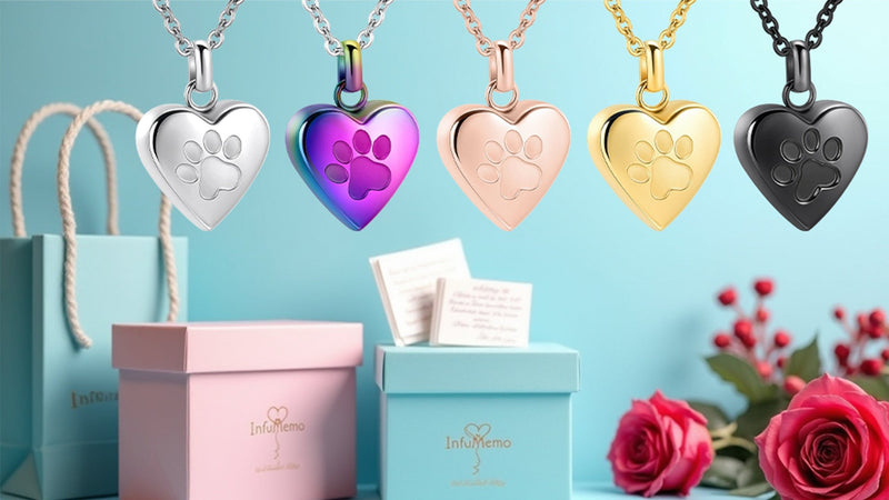 Pet Heart Cremation Jewelry For Ashes For Dog/Cat Paw Stainless Steel Memorial Locket Urn Necklace Paw Print Pet Heart Urn Necklace Memorial Keepsake Jewelry Ashes Rose Gold