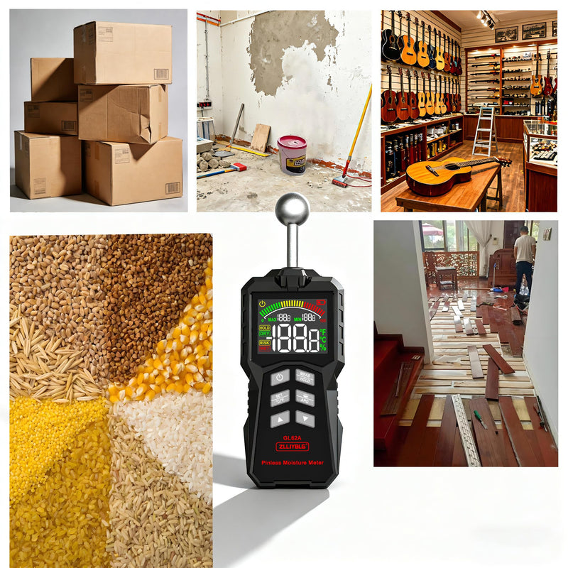 [Australia - AusPower] - Pinless Moisture Meter, Spherical Ball Probe Non-Invasive, High Precision Damp Detector with Backlit LCD, 5-40mm Depth for Walls, Drywall, Concrete, Woodworking & Mold Prevention 