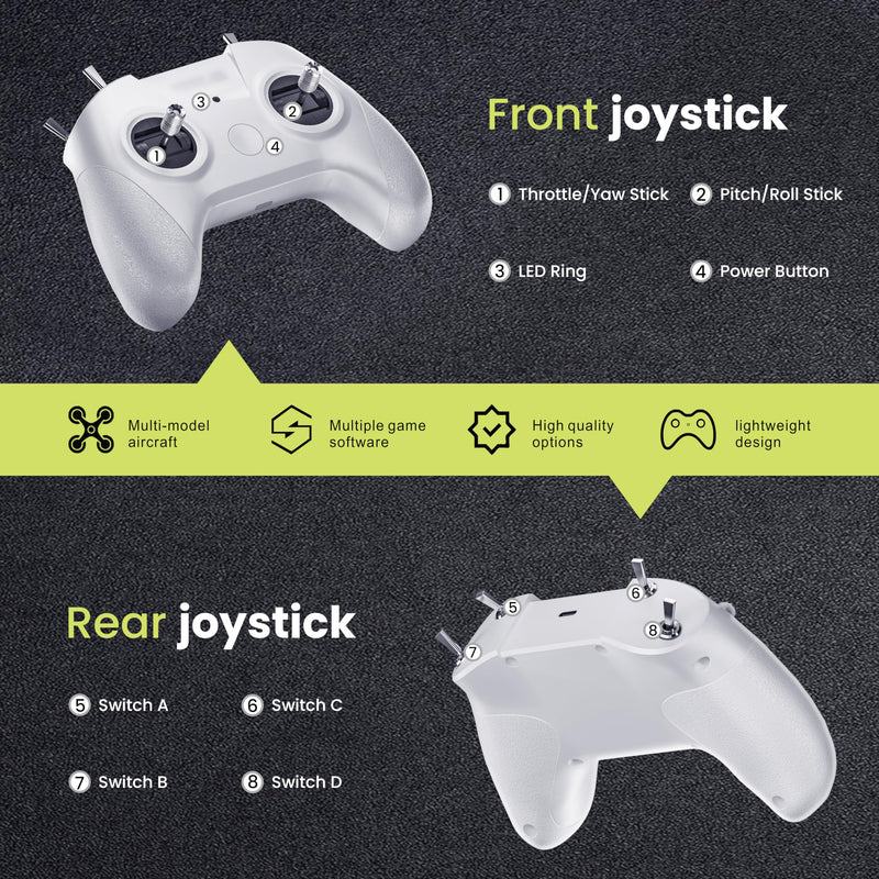 [Australia - AusPower] - STARDRONE S8 RC Flight Simulator Controller- 8 Channels FPV Drone Games Remote Controller Support Popular System&Platform- Ideal for Beginner Pilots Professional Training Experience(Mode 2) (White) White 