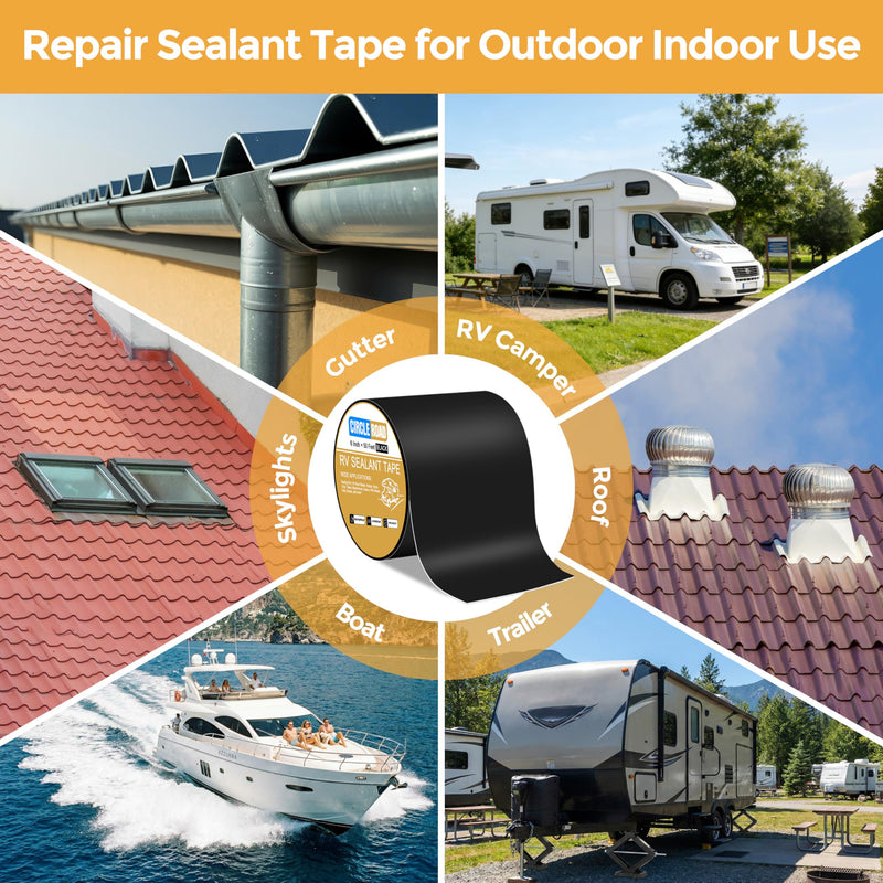 CircleRoad Butyl Sealant Waterproof Tape, RV Roof Tape Black, 6 Inch X 50 Feet RV Repair Sealant Tape, Stop Camper Roof Leaks, UV-Resistant, Weatherproof and Reliable (6In-50FT Black) 6In-50FT Black