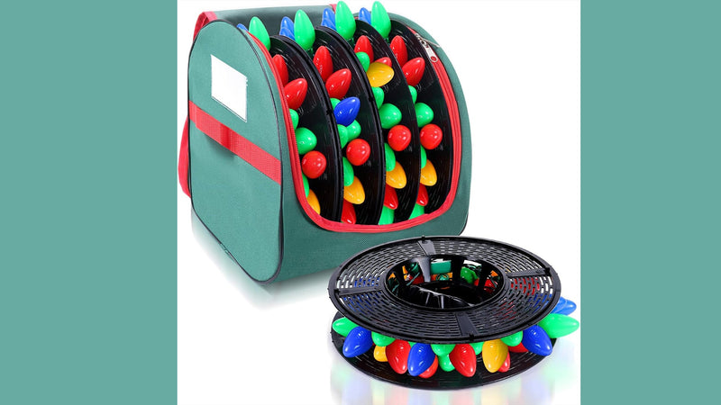 Christmas Light Storage Bag - Tear Proof 600D Oxford Fabric/Internal PVC Material with Reinforced Handles - With 4 Reels Stores up to 500 Ft Holiday Mini Christmas Tree Lights & Extension Cords,Green Green