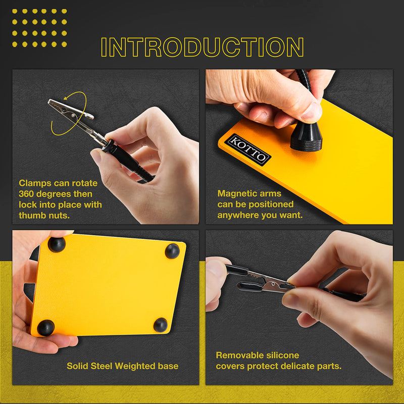KOTTO Third Hand Soldering Aid Third Hand Soldering Magnetic Circuit Board Holder Tool Two Arms Help Hands Craft Workshop Help Station Non-Slip Aluminum Base Wire Cutter Pliers