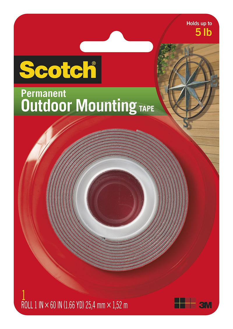 Scotch Mounting, Fastening & Surface Protection Permanent Outdoor, Holds 5 lbs, 3M Scotch 4011 Exterior Mounting Tape, 1 in x 60 in, 1"x60" 1 Roll