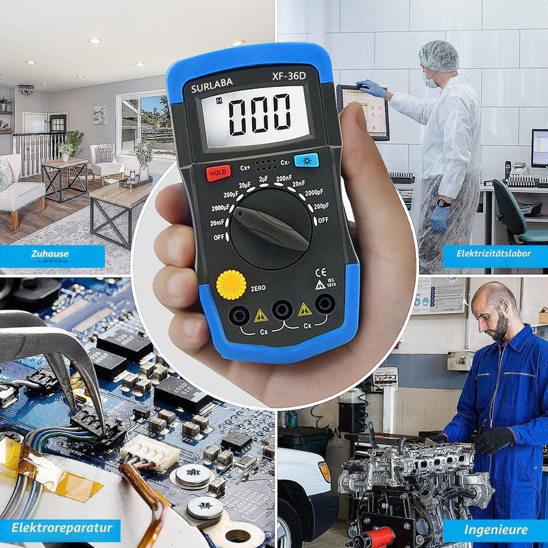 Digital Capacitance Meter, XF-36D Capacitance Meter up to 20,000uF, 1999 Count Capacitor Meter Multimeter for Home, Industry, Error Checking blue