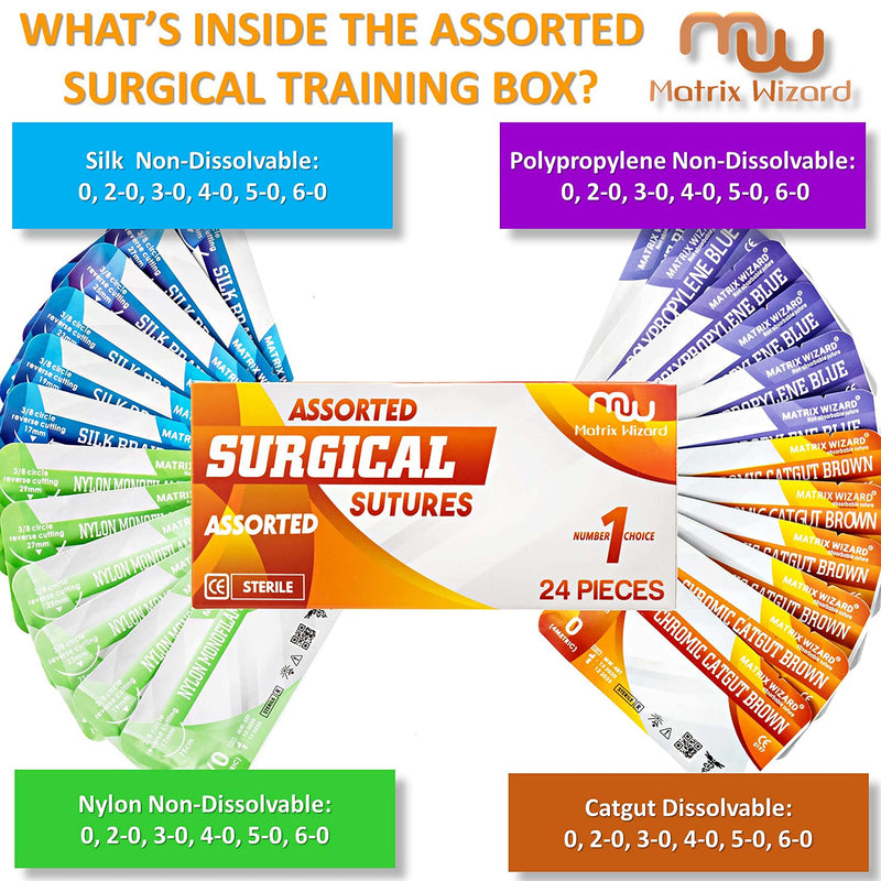 [Australia - AusPower] - Mixed Sterile Suture Thread with Needle (Dissolvable and Non-dissolvable 0, 2-0, 3-0, 4-0, 5-0, 6-0) - Stitch Up Gear, Medical Surgical Suturing Kit, First Aid Field Emergency Demo, Camping Safety Kit 