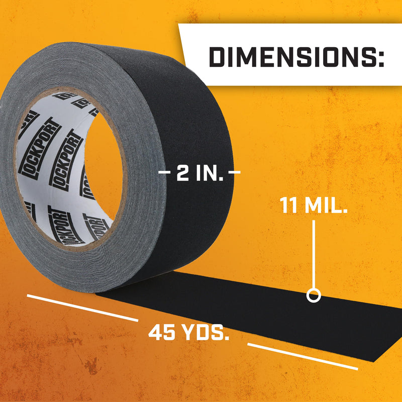 Lockport Black Gaffers Tape 2 inch x 45 Yards - Pro Black Gaff Tape - No Residue, Water Resistant, Non-Reflective, Easy Tear - Multipurpose